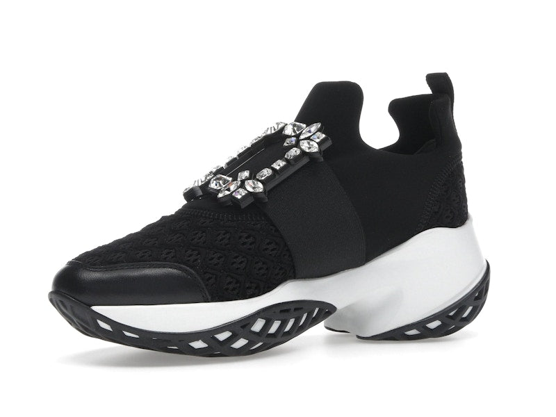 Roger Vivier Viv' Run Fabric Black White Crystal Buckle (Women's)