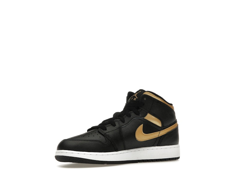 Jordan 1 Mid Black Metallic Gold Swoosh (GS)