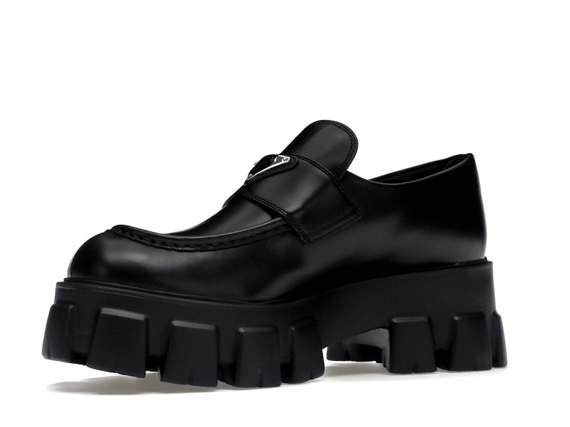 Prada Monolith 55mm Loafer Black Brushed Leather