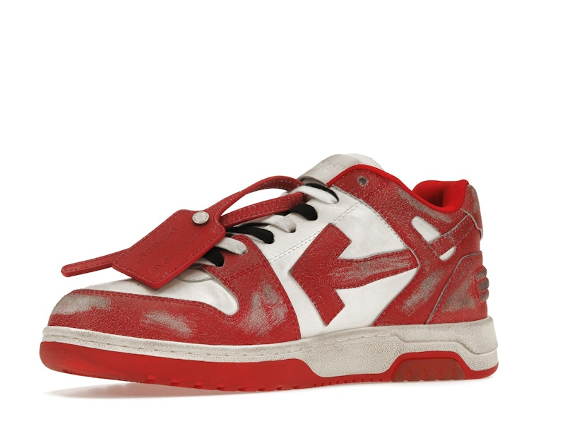 OFF-WHITE Out Of Office OOO Low Tops Red White Vintage Distressed Leather