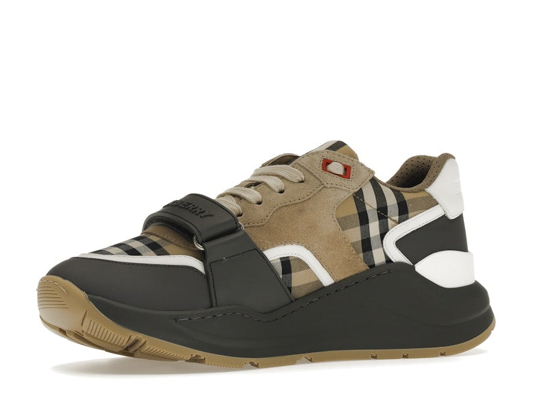 Burberry Ramsey Vintage Check Suede Leather Sneakers Grey Archive Beige