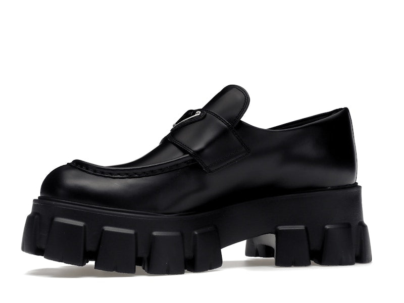 Prada Monolith 55mm Loafer Black Brushed Leather