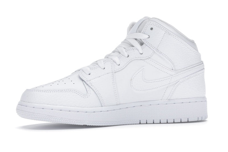 Jordan 1 Mid Triple White Tumbled Leather (GS)