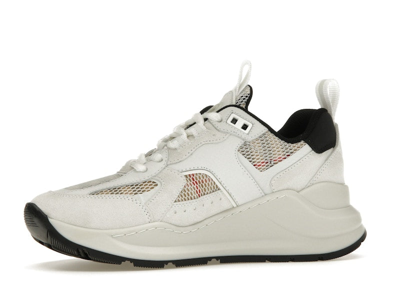 Burberry Logo Print Leather, Suede and Check Mesh Sneakers Archive Beige White (Women's)