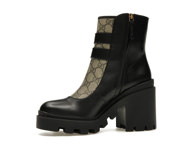 Gucci Buckles Ankle Boots Black Beige (Women's)
