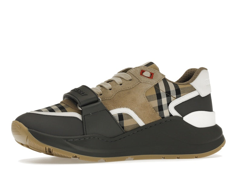 Burberry Ramsey Vintage Check Suede Leather Sneakers Grey Archive Beige