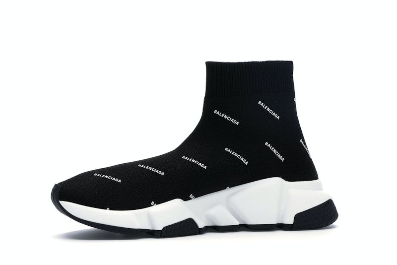 Balenciaga Speed Trainer Logo Print Black White (Women's)