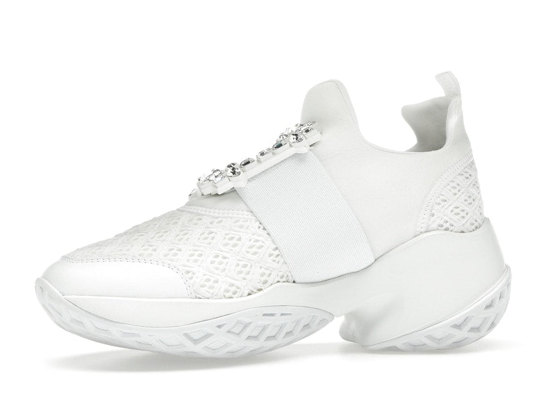 Roger Vivier Viv' Run Fabric White Crystal Buckle (Women's)