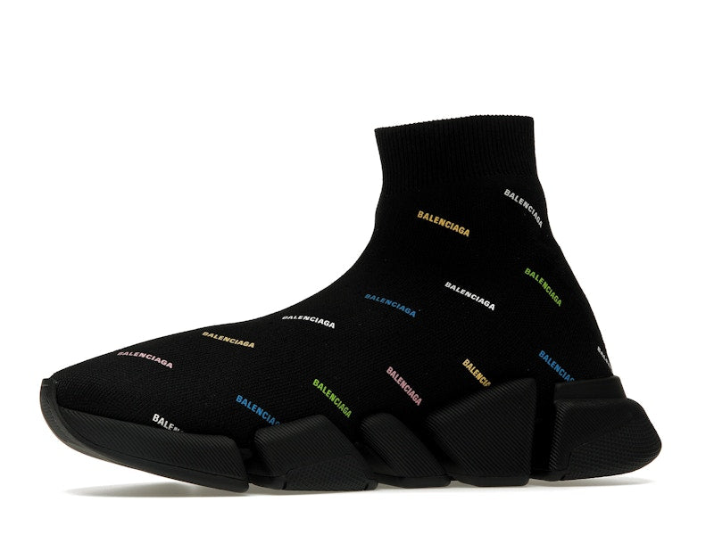 Balenciaga Speed 2.0 AllOver Logo Recycled Knit Black Multicolor