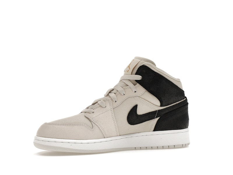 Jordan 1 Mid Light Bone Metallic Gold Black (GS)
