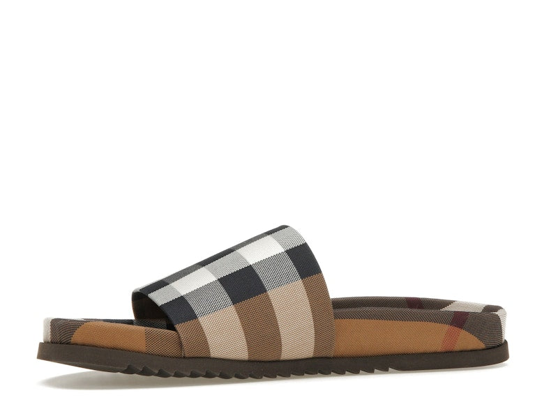 Burberry Check Cotton Slides Birch Brown