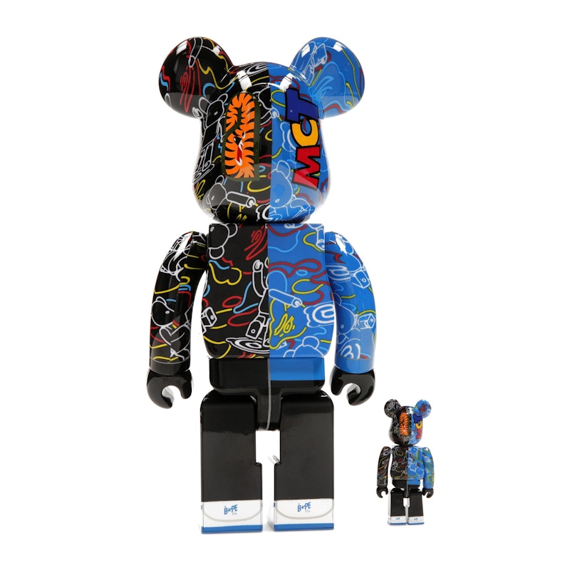 Bearbrick x BAPE Line Camo Shark 100% & 400% Set Blue/Black