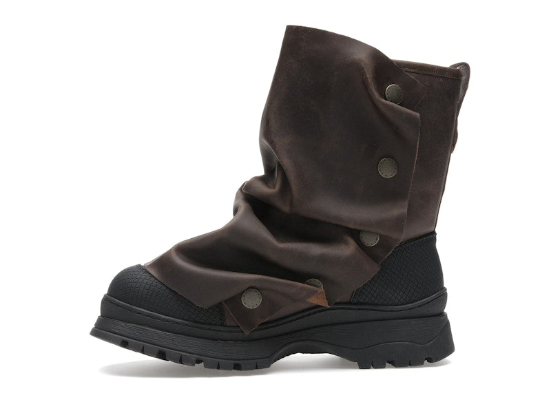 H&M x Glenn Martens Gaiter-Detail Leather Boots Dark Brown