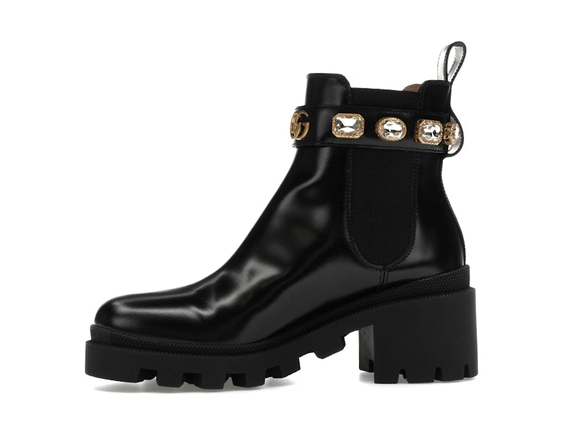 Gucci Crystal Belt 60mm Ankle Boot Black Leather