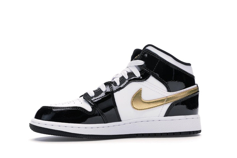 Jordan 1 Mid Patent Black White Gold (GS)