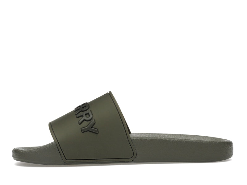 Burberry Embossed Logo Slides Dark Fern Green Black