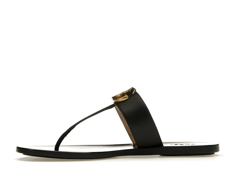 Gucci Double G Thong Sandal Black Leather