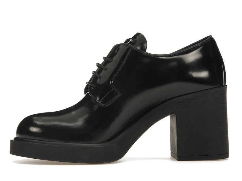 Prada Lace Up 85mm Heels Black Brushed Leather