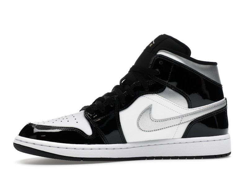 Jordan 1 Mid SE Patent Black White Metallic Silver Metallic Gold