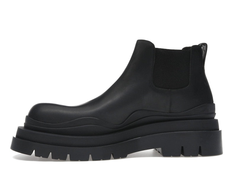 Bottega Veneta Leather Tire Chunky Sole Ankle Chelsea Boot Black