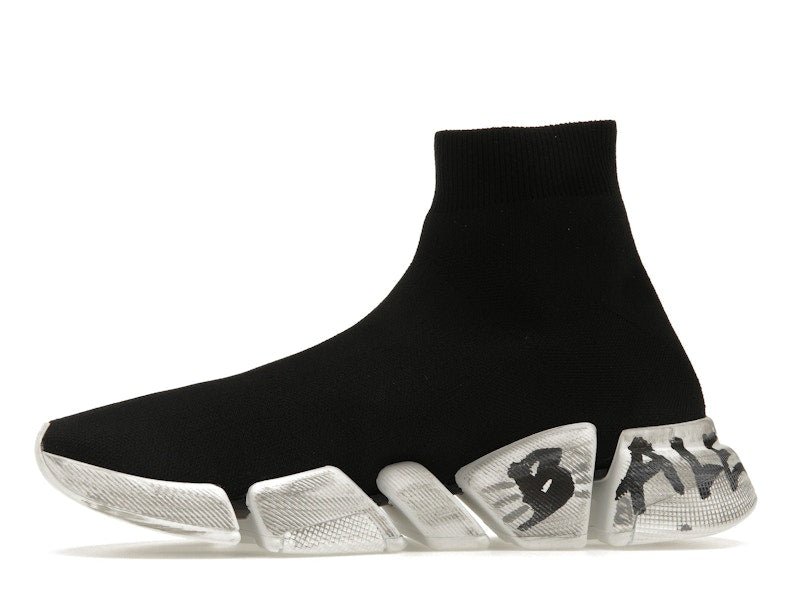 Balenciaga Speed 2.0 Graffiti Recycled Knit Black White