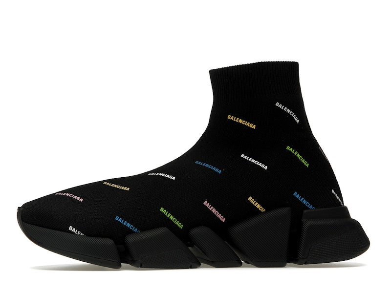 Balenciaga Speed 2.0 AllOver Logo Recycled Knit Black Multicolor