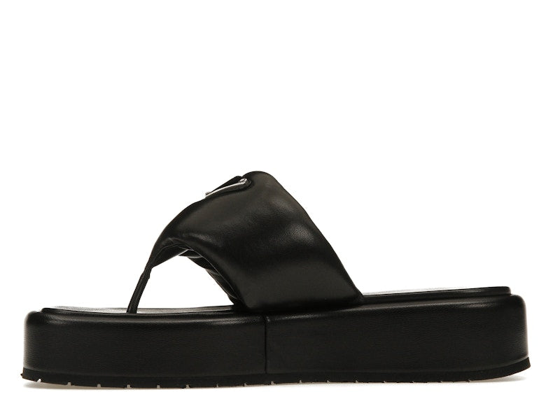 Prada Soft Padded 35mm Thong Wedge Sandals Black Nappa Leather