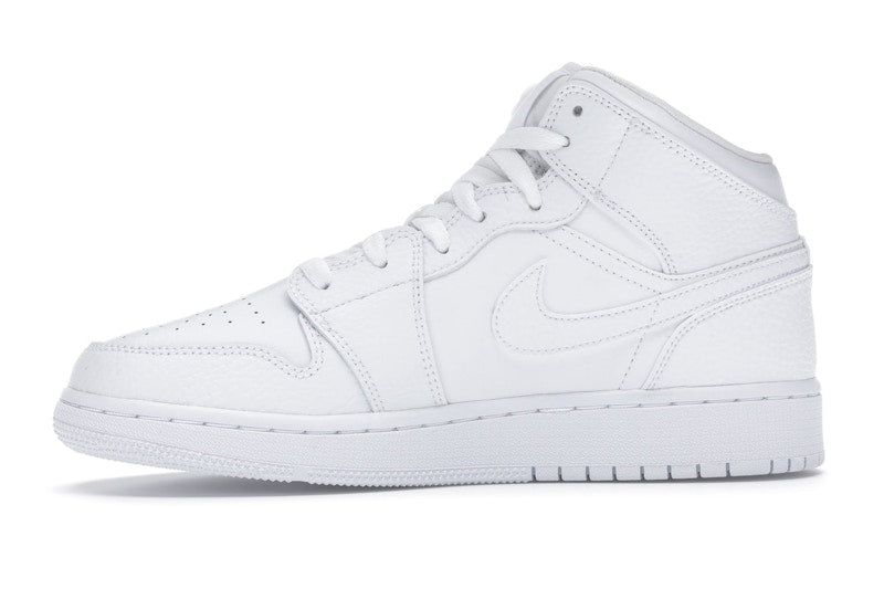 Jordan 1 Mid Triple White Tumbled Leather (GS)