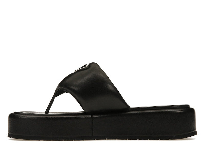Prada Soft Padded 35mm Thong Wedge Sandals Black Nappa Leather