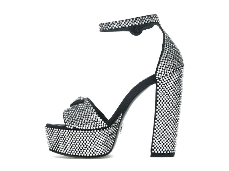 Prada 135mm Crystal Platform Sandals Black Satin