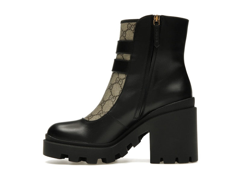 Gucci Buckles Ankle Boots Black Beige (Women's)