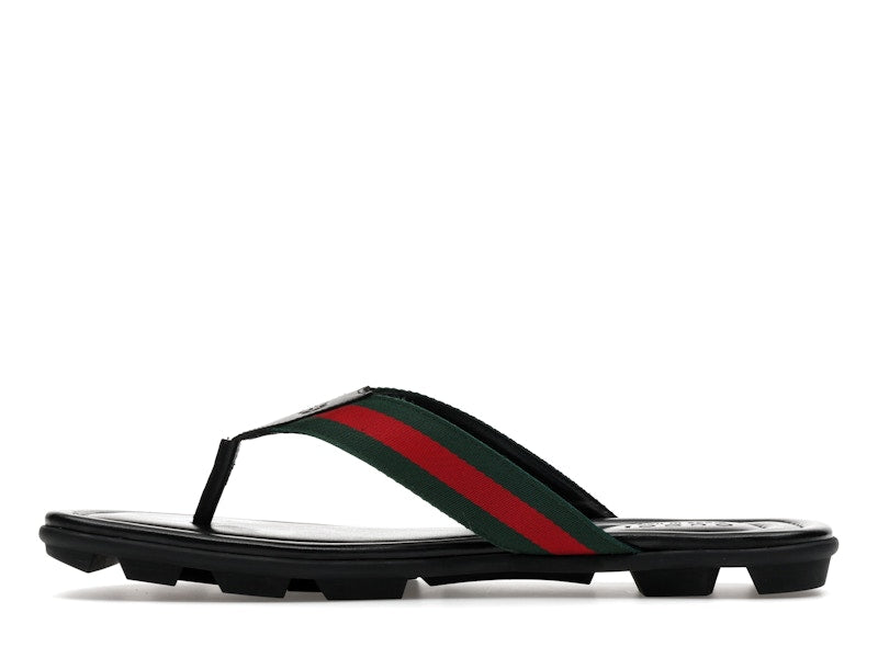 Gucci Web and Leather Thong Sandal Black Leather