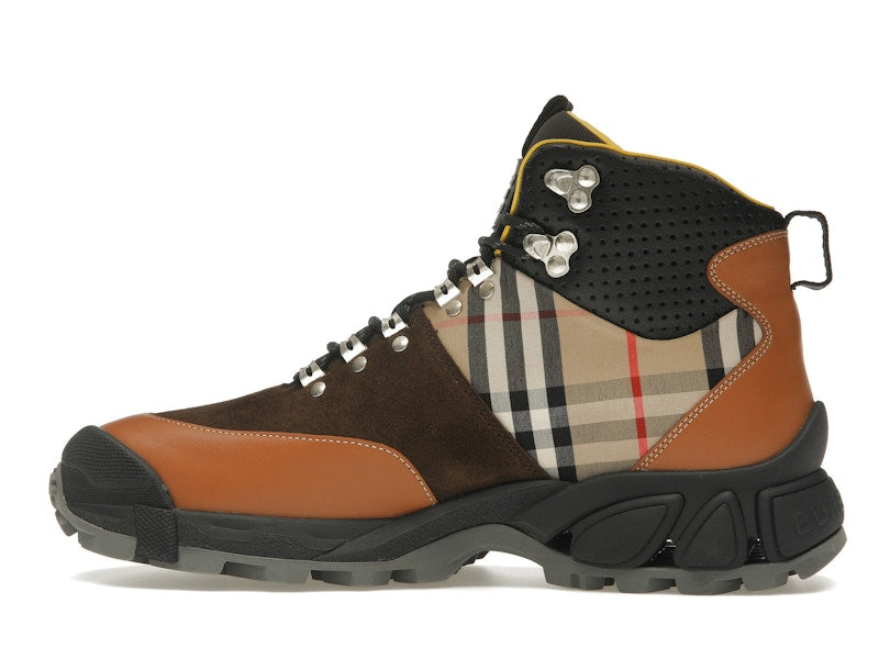 Burberry Vintage Check Tor Boots Beige Brown Black