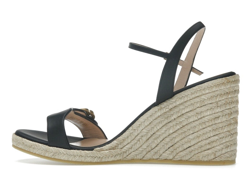 Gucci Double G 95mm Platform Espadrille Black Leather