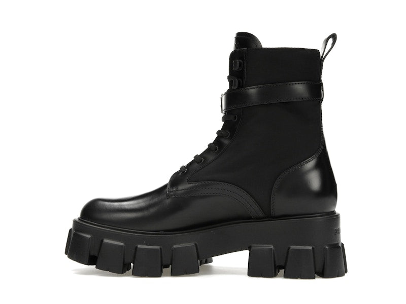 Prada Monolith 55mm Pouch Ankle Boots Black Leather