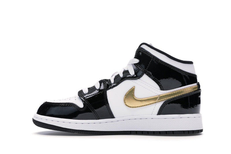 Jordan 1 Mid Patent Black White Gold (GS)