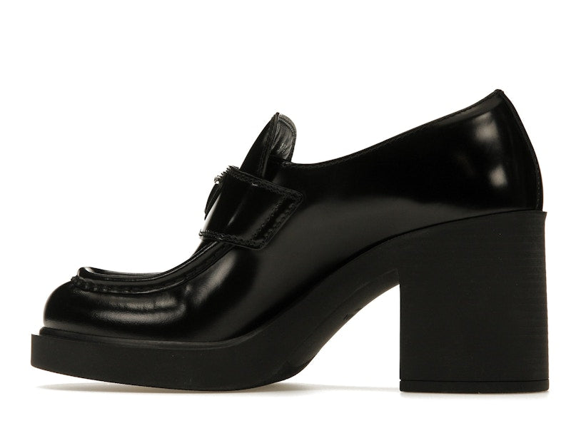 Prada Chocolate High-Heeled 85mm Loafers Black Brushed Leather