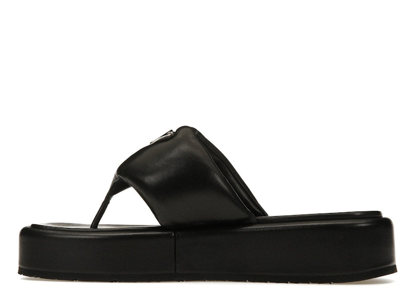 Prada Soft Padded 35mm Thong Wedge Sandals Black Nappa Leather