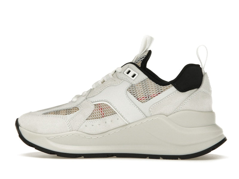 Burberry Logo Print Leather, Suede and Check Mesh Sneakers Archive Beige White (Women's)