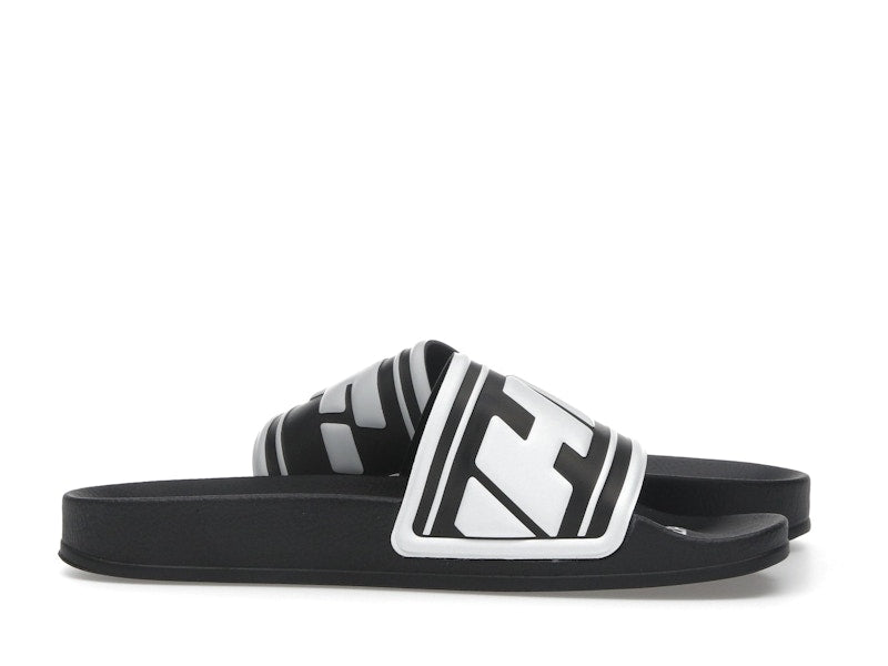 OFF-WHITE Embossed Logo Pool Slides Black White (Women's)