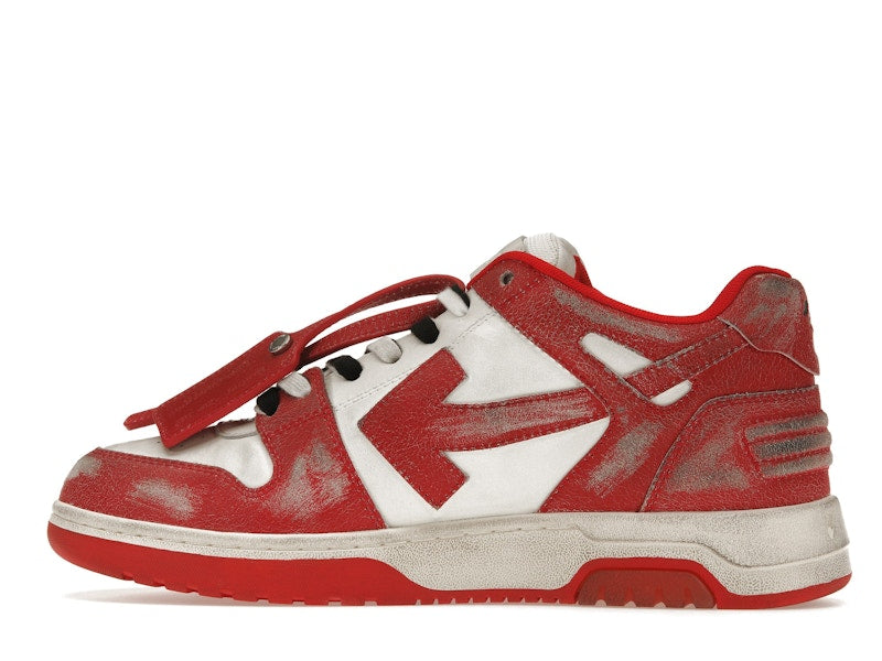 OFF-WHITE Out Of Office OOO Low Tops Red White Vintage Distressed Leather