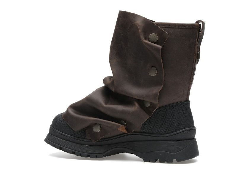 H&M x Glenn Martens Gaiter-Detail Leather Boots Dark Brown