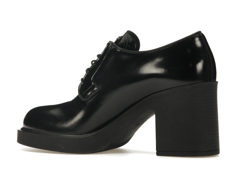 Prada Lace Up 85mm Heels Black Brushed Leather