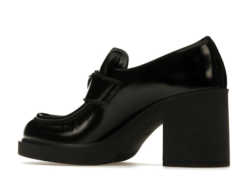 Prada Chocolate High-Heeled 85mm Loafers Black Brushed Leather