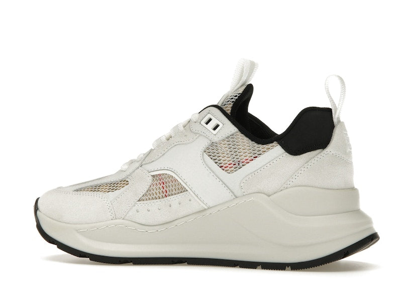 Burberry Logo Print Leather, Suede and Check Mesh Sneakers Archive Beige White (Women's)