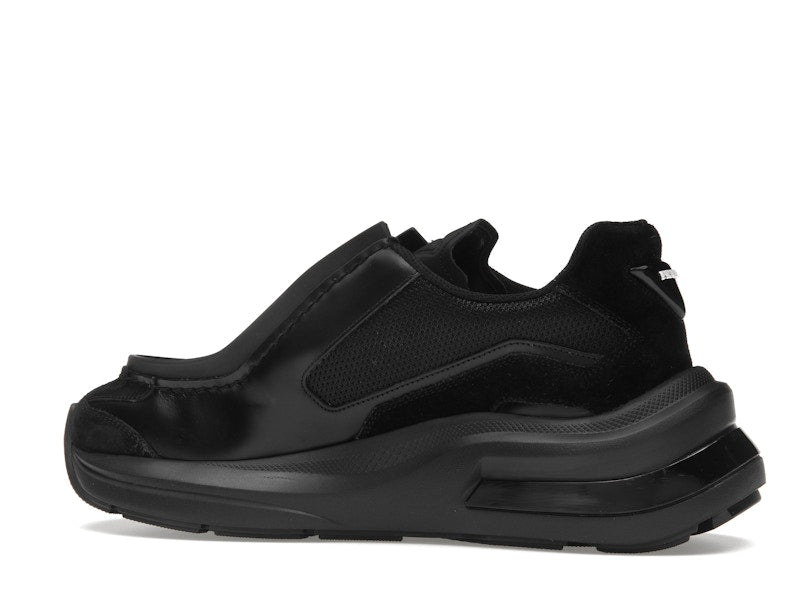 Prada Brushed Leather Sneakers Bike Fabric Suede Black