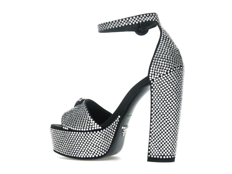 Prada 135mm Crystal Platform Sandals Black Satin