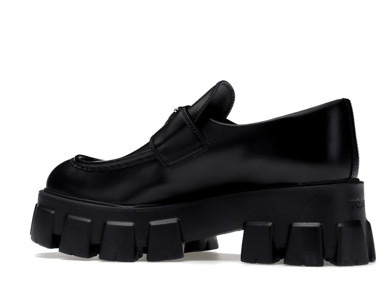 Prada Monolith 55mm Loafer Black Brushed Leather