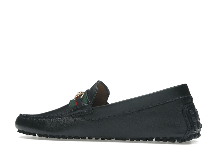Gucci Ayrton Webbing-Trimmed Horsebit Leather Driver Loafers Black