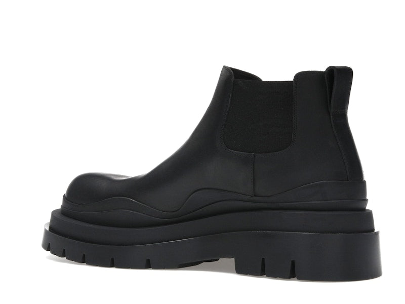Bottega Veneta Leather Tire Chunky Sole Ankle Chelsea Boot Black